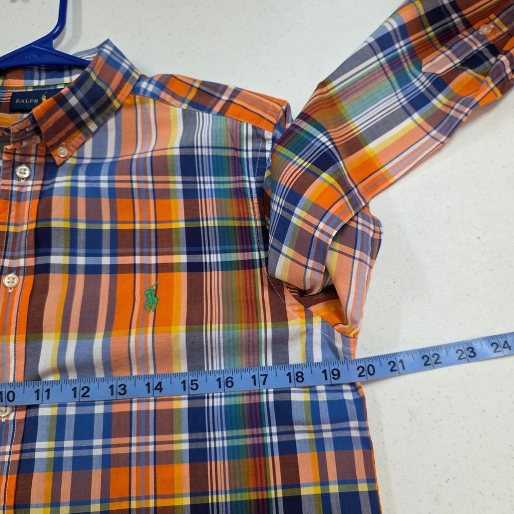Ralph Lauren Boys XL 18-20 Orange Blue Plaid Long Sleeve Button Down Shirt Pony - Picture 6 of 8